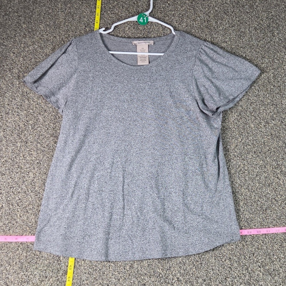 Philosophy Short Sleeve Top Womens Large Grey Flutter Sleeve Scoop Neck Knit